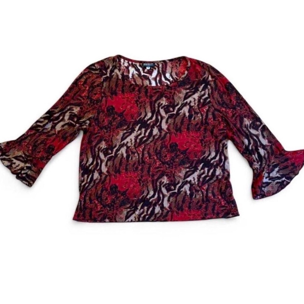 Unique Red And  Black Animal Print Long Sleeve Blouse